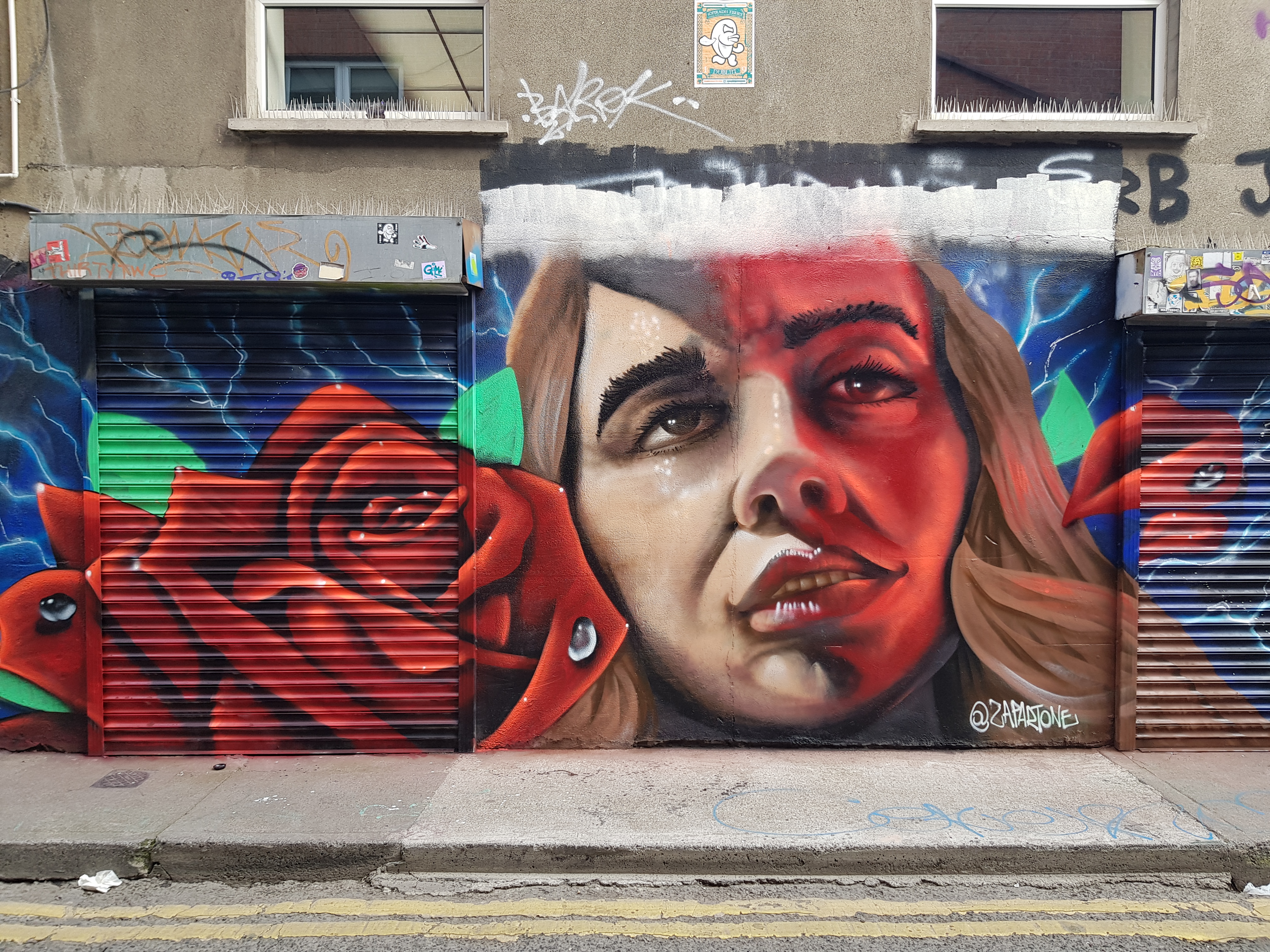 Stunning photorealistic portrait mural painted on a Dublin street wall by ZAP Art mural artist Marcin Zapedowski